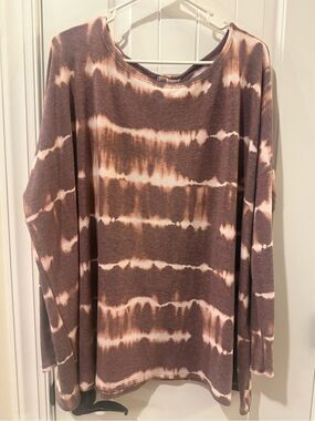 First Love Tie Dye Long Sleeve Oversized Top Brown/Burgandy/Cream XL/1X